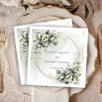 Serviettes de mariage aux roses blanches aquarelle