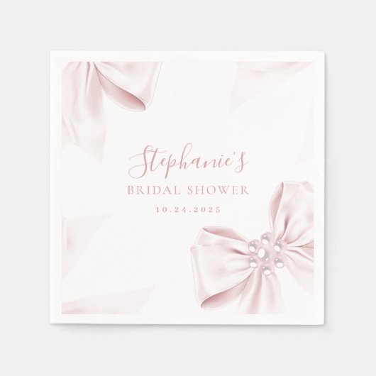 Serviette En Papier Serviettes de mariage avec ruban rose et perles (Devant)