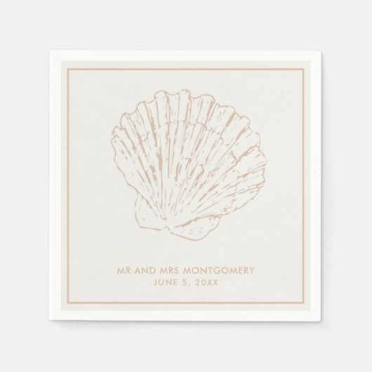 Serviette En Papier Serviettes de mariage Beige Seashell Beach (Devant)