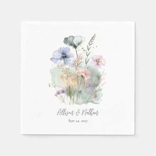 Serviette En Papier Serviettes de Mariage blanc avec Fleurs sauvages d (Devant)