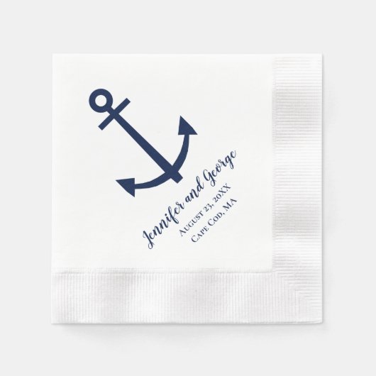 Serviette En Papier Serviettes de mariage bleu marine Ancre (Devant)