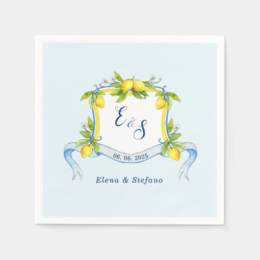 Serviette En Papier Serviettes de mariage bleu monogramme citron vinta (Devant)
