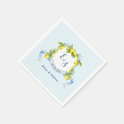 Serviette En Papier Serviettes de mariage bleu monogramme citron vinta (Coin)