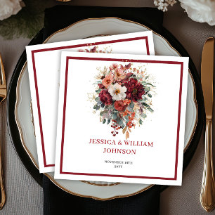 Serviette En Papier Serviettes de mariage bohème florales marron autom