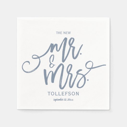 Serviette En Papier Serviettes de mariage | Brush Script (Bleu Poussié (Devant)