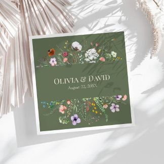 Serviette En Papier Serviettes de mariage champ de fleurs sauvages ver