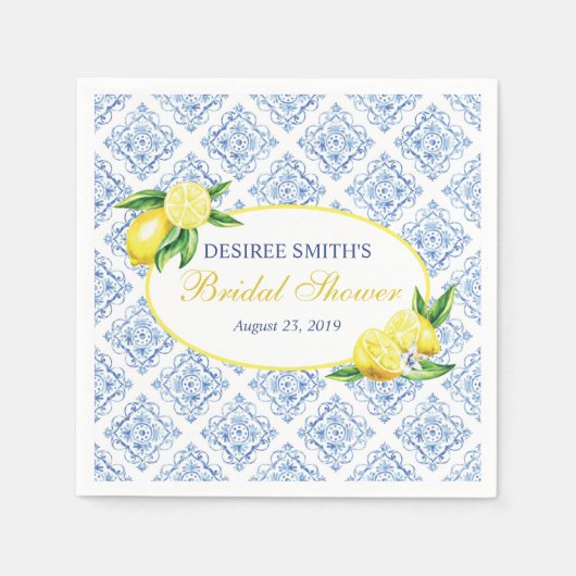 Serviette En Papier Serviettes de mariage citron, carrelage bleu (Devant)
