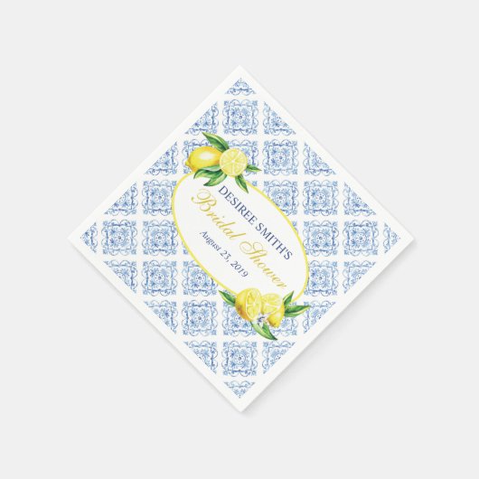 Serviette En Papier Serviettes de mariage citron, carrelage bleu (Coin)