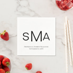 Serviette En Papier Serviettes de mariage classiques noires et blanche