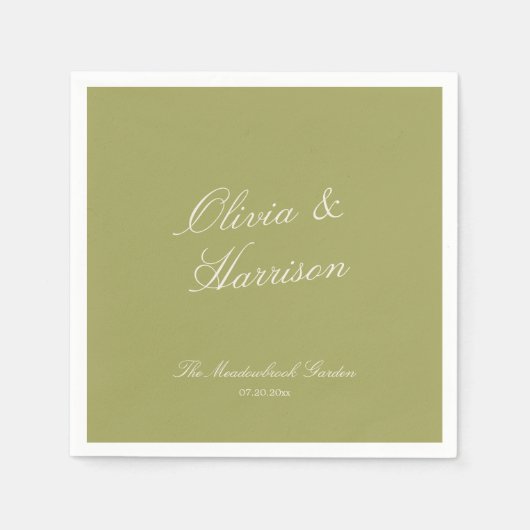 Serviette En Papier Serviettes de mariage classiques vert olive (Devant)