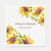 Serviette En Papier Serviettes de Mariage d'aquarelle de tournesol élé (Devant)