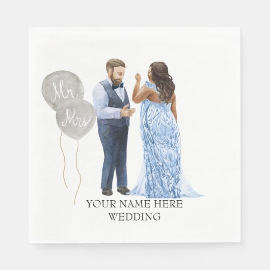Serviette En Papier Serviettes de Mariage de couple interracial illust (Devant)