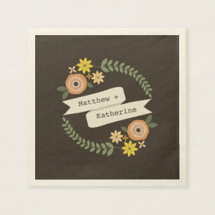 Serviette En Papier Serviettes de Mariage de couronnes florales orange