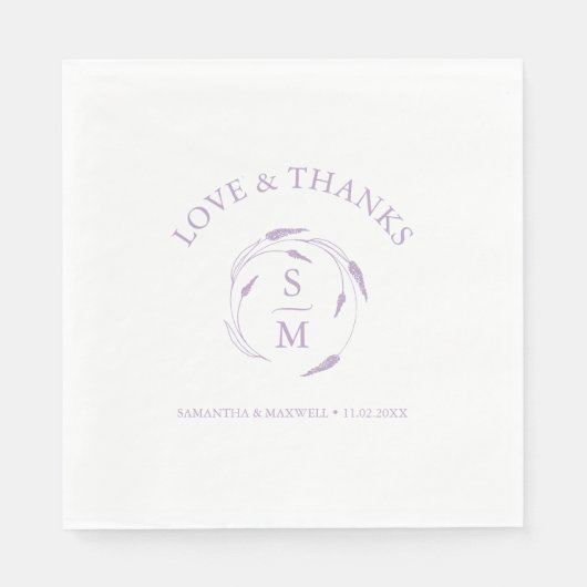 Serviette En Papier Serviettes de Mariage de lavande monogramme (Devant)