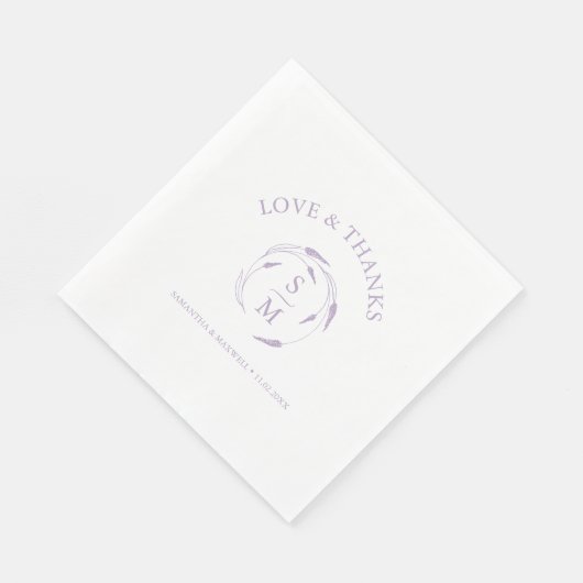 Serviette En Papier Serviettes de Mariage de lavande monogramme (Coin)