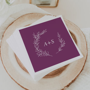 Serviette En Papier Serviettes de Mariage de monogramme pourpre à feui