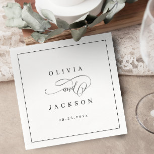 Serviette En Papier Serviettes de mariage de script romantique simple