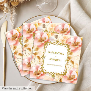 Serviette En Papier Serviettes de mariage dorées à l'aquarelle
