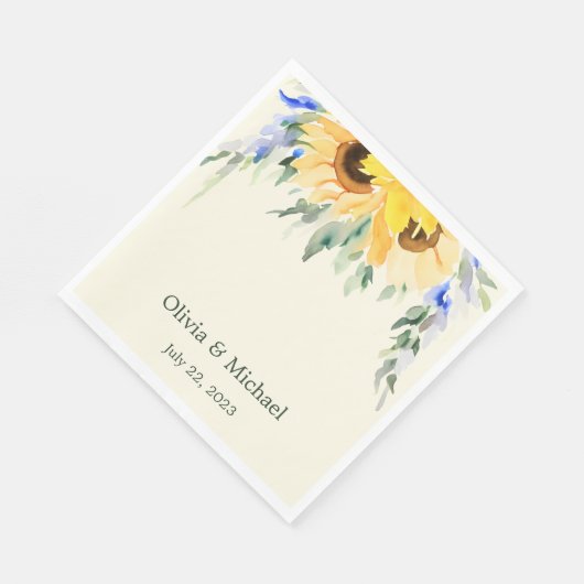 Serviette En Papier Serviettes de mariage élégantes à l'aquarelle avec (Coin)