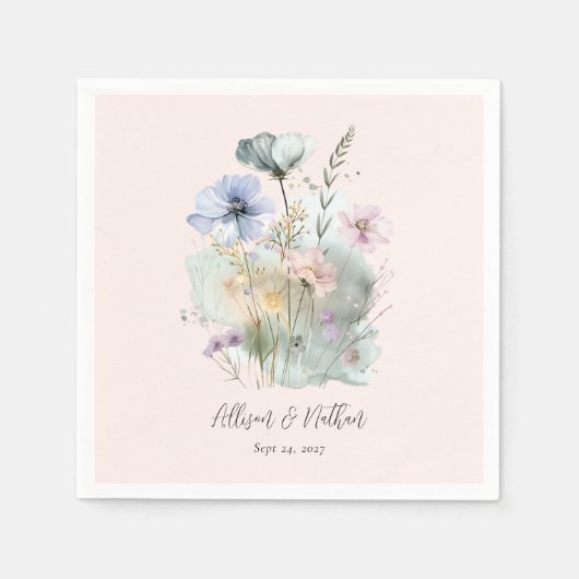 Serviette En Papier Serviettes de mariage élégantes avec Fleur sauvage (Devant)