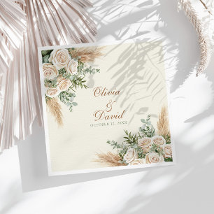 Serviette En Papier Serviettes de mariage élégantes en beige herbe des
