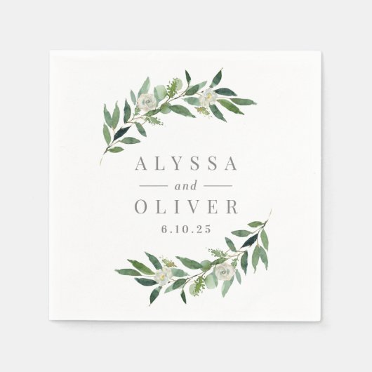 Serviette En Papier Serviettes de mariage élégantes et vertes (Devant)