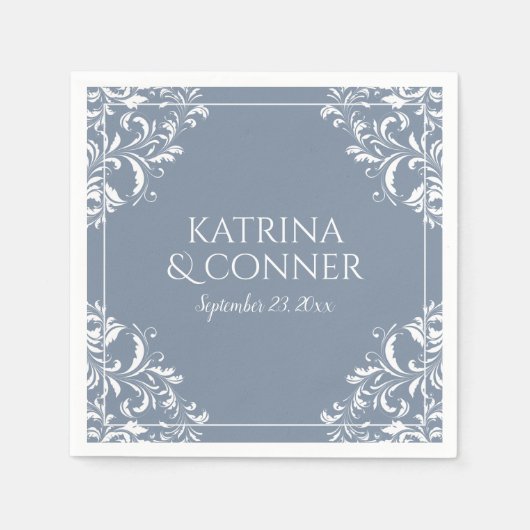 Serviette En Papier Serviettes de mariage élégantes | Nadine (Dusty Bl (Devant)