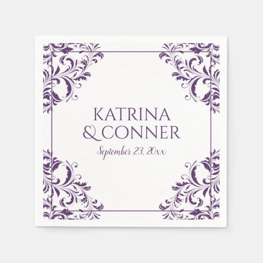 Serviette En Papier Serviettes de mariage élégantes | Nadine (prune/po (Devant)