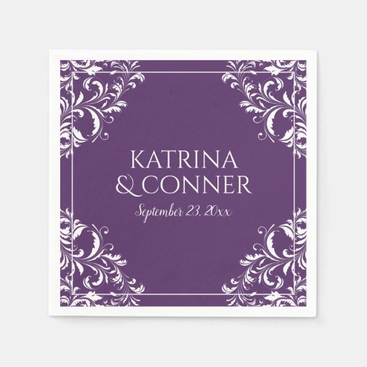 Serviette En Papier Serviettes de mariage élégantes | Nadine (prune/po (Devant)