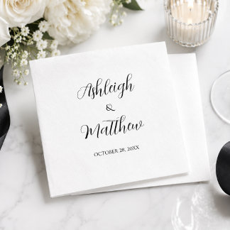 Serviette En Papier Serviettes de mariage élégantes noir blanc