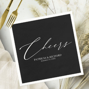 Serviette En Papier Serviettes de mariage élégantes noires et blanches