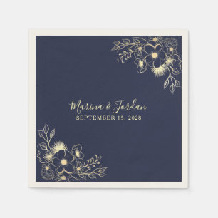 Serviette En Papier Serviettes de mariage élégantes or et bleu marine