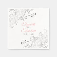 Serviettes de mariage élégantes rose et gris