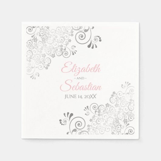 Serviette En Papier Serviettes de mariage élégantes rose et gris (Devant)