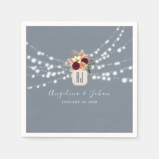 Serviette En Papier Serviettes de Mariage en bocal bleu Dusty (Devant)