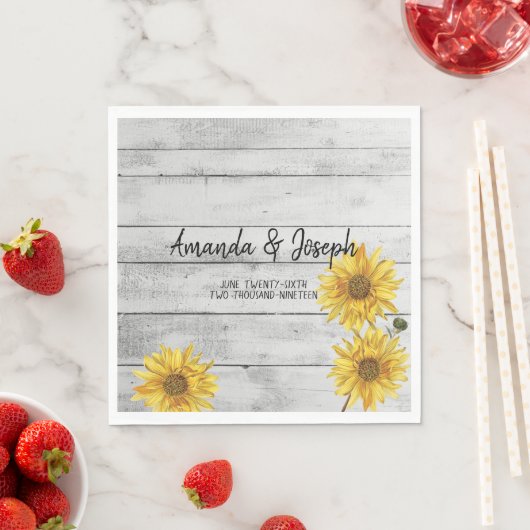 Serviette En Papier Serviettes de Mariage en bois blanc rustique (En situation)