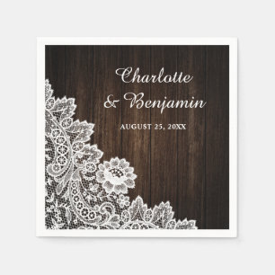 Serviette En Papier Serviettes de Mariage en bois rustique et dentelle
