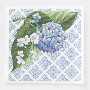 Serviette En Papier Serviettes de mariage en carrelage bleu Hydrangeas