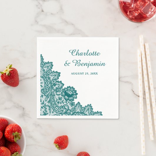 Serviette En Papier Serviettes de Mariage en dentelle Turquoise rustiq (En situation)