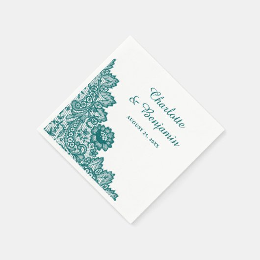 Serviette En Papier Serviettes de Mariage en dentelle Turquoise rustiq (Coin)