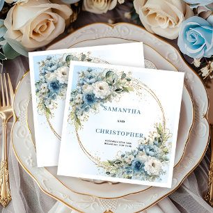 Serviette En Papier Serviettes de mariage en Luxe Bleu Poussiéreux Flo