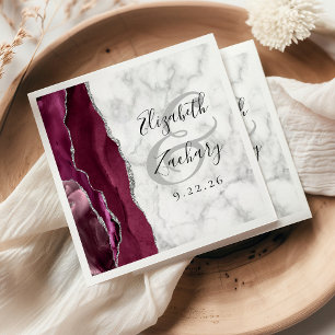 Serviette En Papier Serviettes de mariage en marbre d'agate argentée d