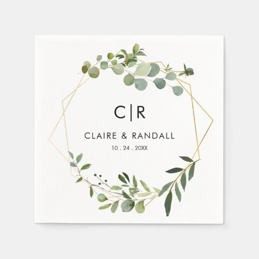 Serviette En Papier Serviettes de Mariage Eucalyptus Vert Géométrique  (Devant)