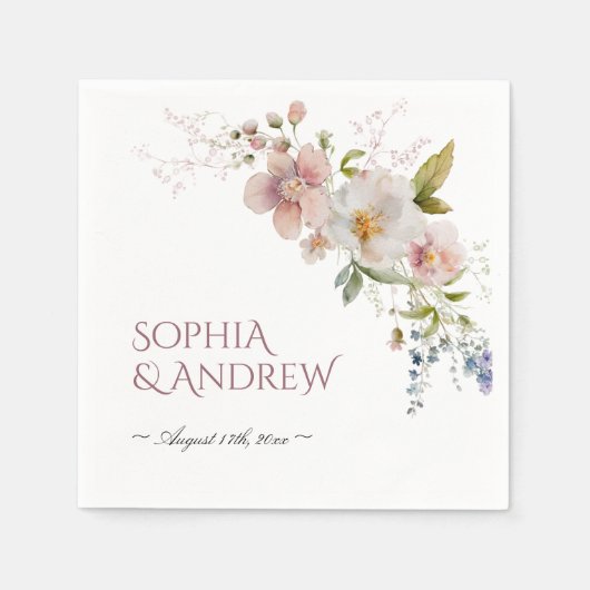 Serviette En Papier Serviettes de Mariage Fleur sauvage rustique (Devant)