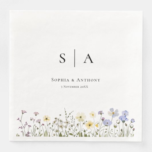 Serviette En Papier Serviettes de Mariage Fleur sauvage rustique (Devant)