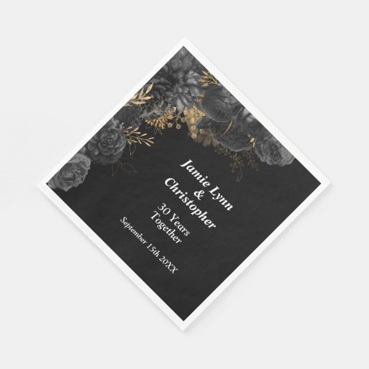 Serviette En Papier Serviettes de Mariage Floral Noir (Coin)