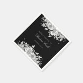 Serviette En Papier Serviettes de mariage floral noir élégant (Coin)