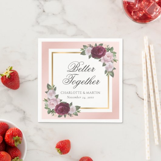 Serviette En Papier Serviettes de Mariage floral rose vif (En situation)