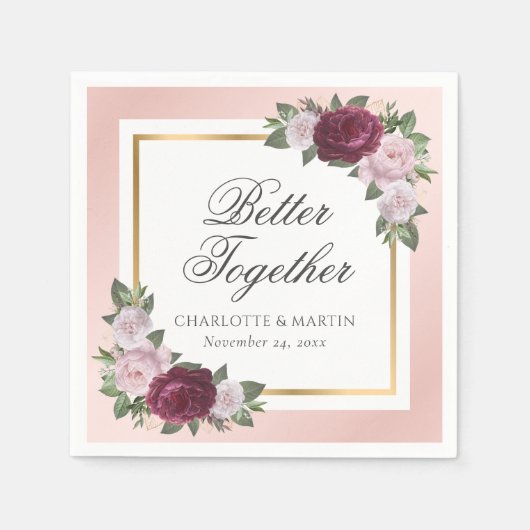 Serviette En Papier Serviettes de Mariage floral rose vif (Devant)