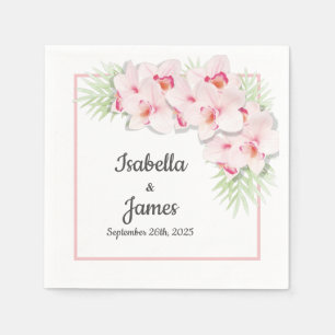 Serviette En Papier Serviettes de mariage florales à orchidées roses